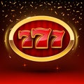 Shining 777 golden sign on red background