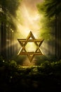 A golden star of David shines in the forest, Holocaust Memorial Day Royalty Free Stock Photo