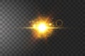 Shining golden stars isolated on black background. Effects, glare, lines, glitter, explosion, golden light. Vector