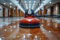 Shining Hallway: Precision Cleaning with a Floor Buffer. Concept Floor Buffer Techniques, Cleaning