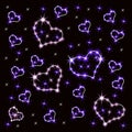 Shining hearts. Retro neon sign heart-violet on a dark background. Ready for your design, greeting cards, banners.