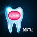 Shining Helthy Tooth with Lights. Cleaning Teeth. Fresh Stomatology Design Template. Dental Health Concept. Oral Care.