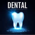Shining Helthy Tooth with Lights. Fresh Stomatology Design Template. Dental Health Concept. Oral Care.