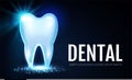 Shining Helthy Tooth with Lights. Stomatology Design Template. Dental Health Concept. Oral Care.