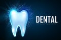 Shining Helthy Tooth with Lights. Stomatology Design Template. Dental Health Concept. Oral Care.