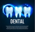 Shining Helthy Tooth with Motion Lights. Cleaining Teeth. Frech Stomatology Design Template. Dental Enamel Health