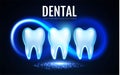 Shining Helthy Tooth with Motion Lights. Cleaining Teeth. Frech Stomatology Design Template. Dental Enamel Health