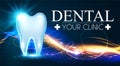 Shining Helthy Tooth with Motion Lights. Frech Stomatology Design Template. Dental Health Concept. Oral Care.