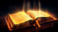 Shining Holy Bible - Ancient Book banner, illuminated message. Generative AI Royalty Free Stock Photo