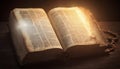 Shining Holy bible ancient book banner lluminated message Royalty Free Stock Photo