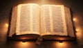 Shining Holy bible ancient book banner lluminated message Royalty Free Stock Photo