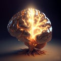 Shining human brain. AI generated
