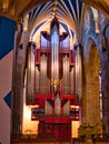 The shining, largely tin pipes of the organ in St Giles\' Cathedral on the Royal Mile in Edinburgh Old Town, Scotland, UK