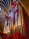 The shining, largely tin pipes of the organ in St Giles\' Cathedral on the Royal Mile in Edinburgh Old Town, Scotland, UK.