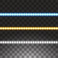 Shining led vector stripes, neon illumination on transparent background, set of yellow, white, blue glowing decorative Royalty Free Stock Photo