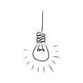 Shining light bulb isolated on white background. Hand drawn vector illustration. Creative concept of idea. Edison lamp lighting Royalty Free Stock Photo
