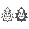 Shining light bulb line and solid icon, electrical service concept. Vector graphics. Shiny lightbulb lamp sign on white