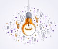 Shining light bulb and set of lightbulb icons, ideas creative concept, brainstorm allegory.