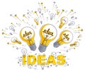 Shining light bulb and set of lightbulb icons, ideas creative concept, brainstorm allegory.