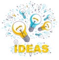 Shining light bulb and set of lightbulb icons, ideas creative concept, brainstorm allegory.