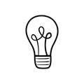 Shining light bulb sketch. Lightbulb doodle icon. Hand drawn line illustration. Creative concept of idea Royalty Free Stock Photo