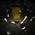 Shining lightbulb among other lightbulbs Royalty Free Stock Photo