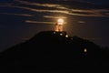 Shining moon.Calvary under the moonlight in the night. Illuminated historical monument. Night photography.