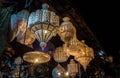 Shining moroccan metal lamps in the shop in medina of Marrakesh Royalty Free Stock Photo