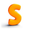 Shining orange and yellow gradient alphabet letter S uppercase. 3D render of bubble font with on white