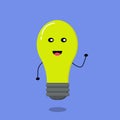 A shining ow light bulb isolated on a blue background.