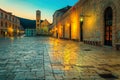 Shining paved walkway with Svetog Stjepana cathedral, Hvar, Dalmatia, Croatia