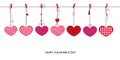 Shining pink red hearts. Happy Valentines Day card with hanging Love Valentines hearts background