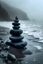 Shining and polished rocks piled up on the shore with many polished rocks. vertical orientation