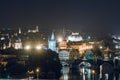 Shining Prague castle and Charles bridge in the night summer time, Czech Republic, Europe, travel tour tourism