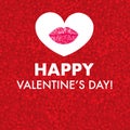 Shining red background and kiss or lips. Happy Valentine`s Day greeting card design element Royalty Free Stock Photo