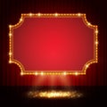 Shining retro casino banner on stage curtain