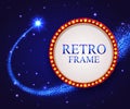 Shining retro frame with falling star. Night blue Royalty Free Stock Photo