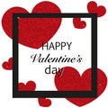 Shining sparkle red and pink hearts with black square frame background. Happy Valentine`s day wallpaper Royalty Free Stock Photo