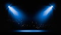 Shining spotlights and empty on stage. Dark gradient black and blue grungy background Royalty Free Stock Photo