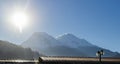 The shining sun (dawning) next to the Nevado Huascaran 6,768 m.a.s.l. in Yungay, Ancash - Peru