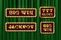 Shining text Jackpot, Big Win and 777 slots