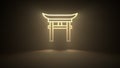 Shining Torii symbol of Shinto religion on the wall with warm yellow rays of light - 3D illustration