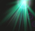 Shining vector green color light effects, glowing beams on checkered background, illumination vector illustration Royalty Free Stock Photo