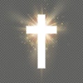 Shining white cross effect on transparent background. Shining saint cross. Riligious symbol. Easter and Christmas sign