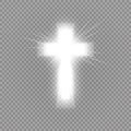 Shining White Cross And Sunlight Special Lens Flare Light Effect On Transparent Background. Glowing Saint Cross. Vector