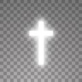 Shining white cross on transparent background. Glowing saint cross. Vector illustration Royalty Free Stock Photo