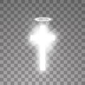 Shining white cross and white halo angel ring and sunlight special lens flare light effect on transparent background Royalty Free Stock Photo