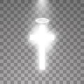 Shining white cross and white halo angel ring and sunlight special lens flare light effect on transparent background Royalty Free Stock Photo