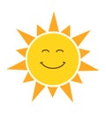 Shining yellow smiling sun vector illustration isolated on white Royalty Free Stock Photo