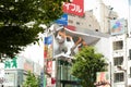 Shinjuku City, Tokyo, Japan - July 10, 2021: Giant cat in stunning ultra-realistic 4K digital screen display